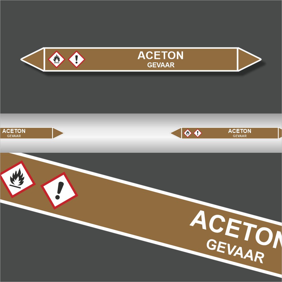 Leidingstickers Leidingmarkering Aceton (Ontvlambare vloeistoffen) Leidingstickers Leidingmarkering Aceton (Ontvlambare vloeistoffen)