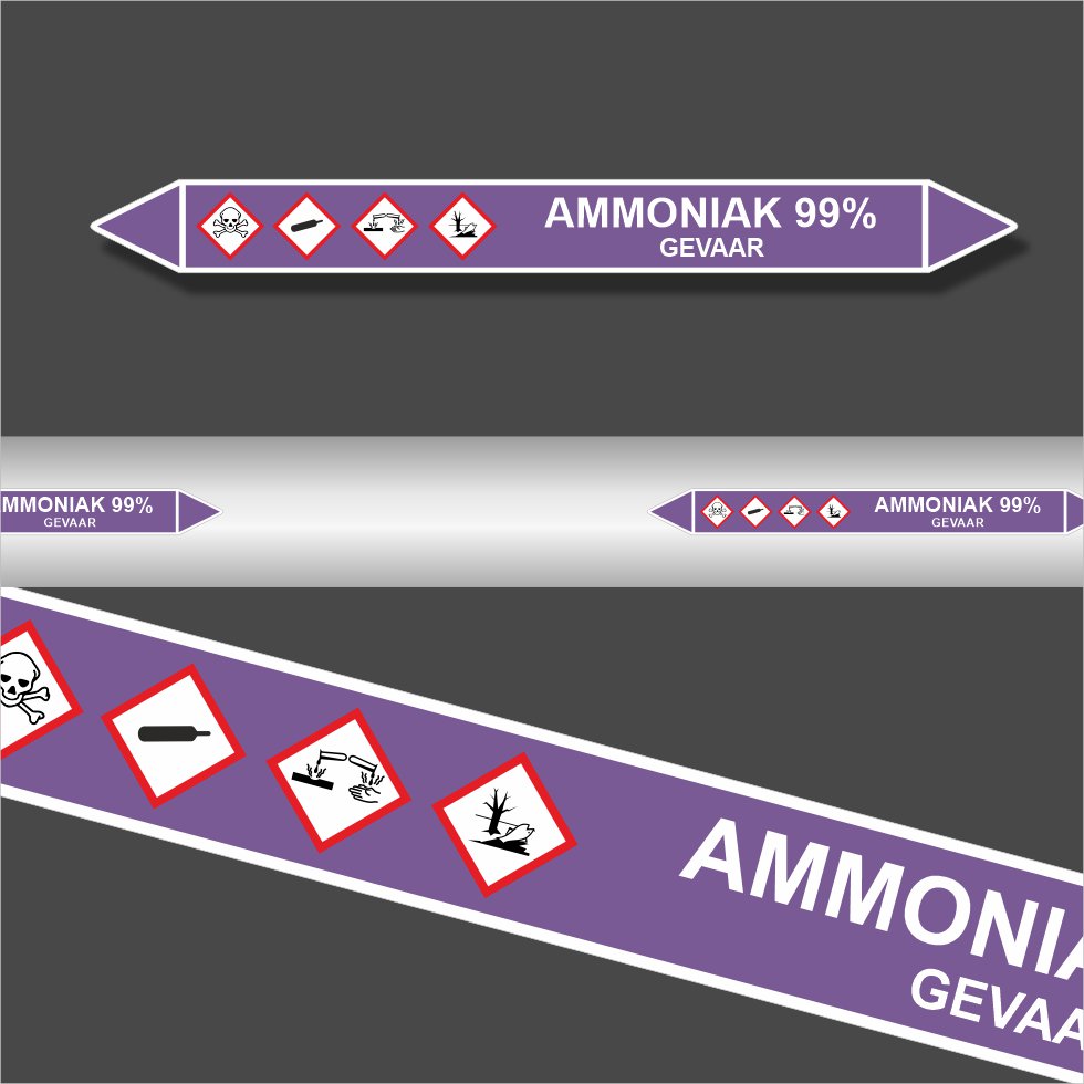 Leidingstickers Leidingmarkering Ammoniak 99% (Basen) Leidingstickers Leidingmarkering Ammoniak 99% (Basen)