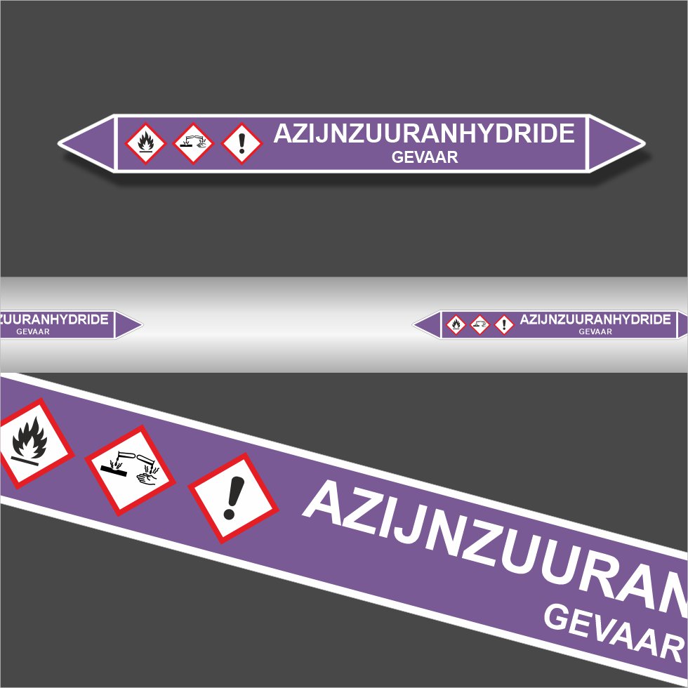 Leidingstickers Leidingmarkering Azijnzuuranhydride (Basen) Leidingstickers Leidingmarkering Azijnzuuranhydride (Basen)