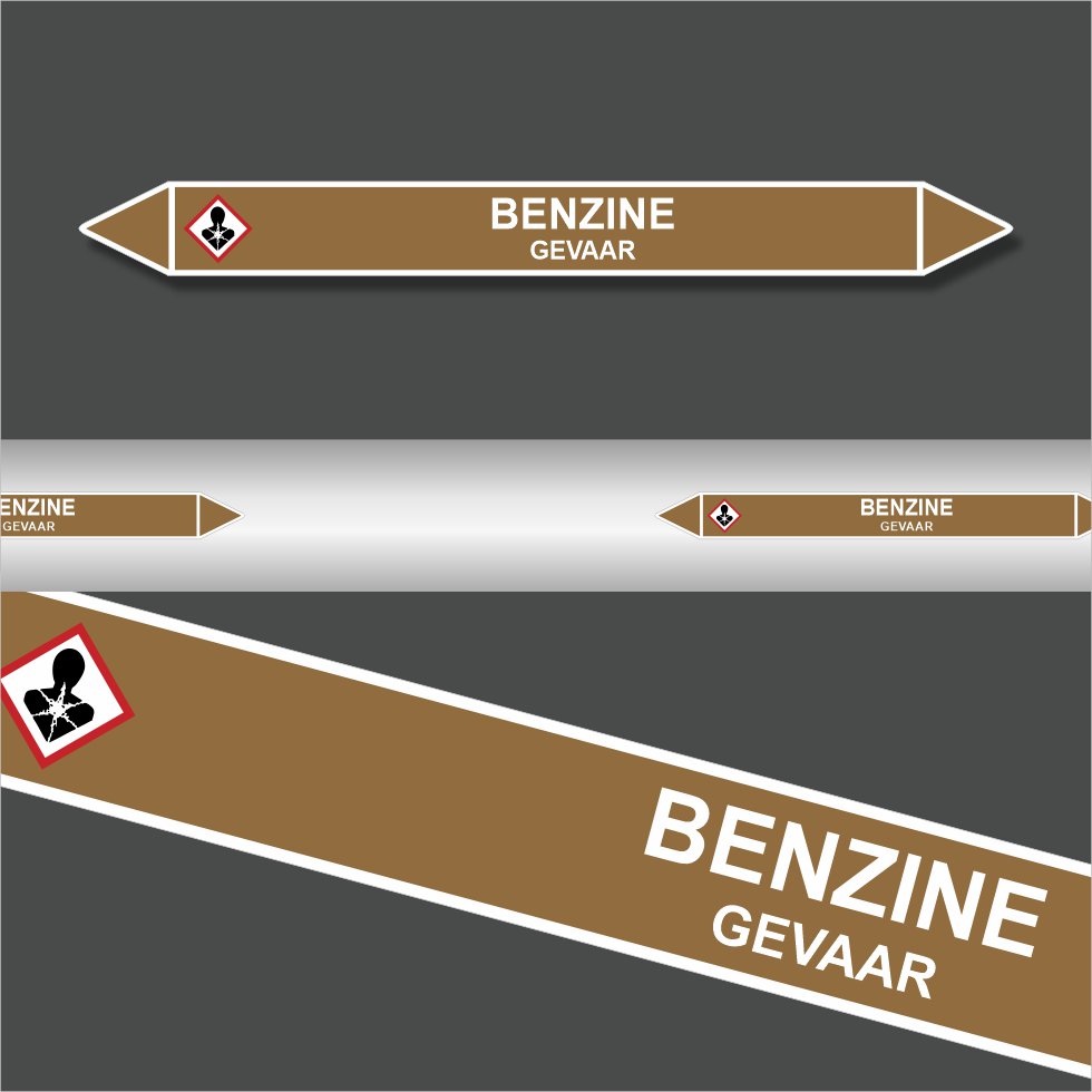 Leidingstickers Leidingmarkering Benzine (Ontvlambare vloeistoffen) Leidingstickers Leidingmarkering Benzine (Ontvlambare vloeistoffen)