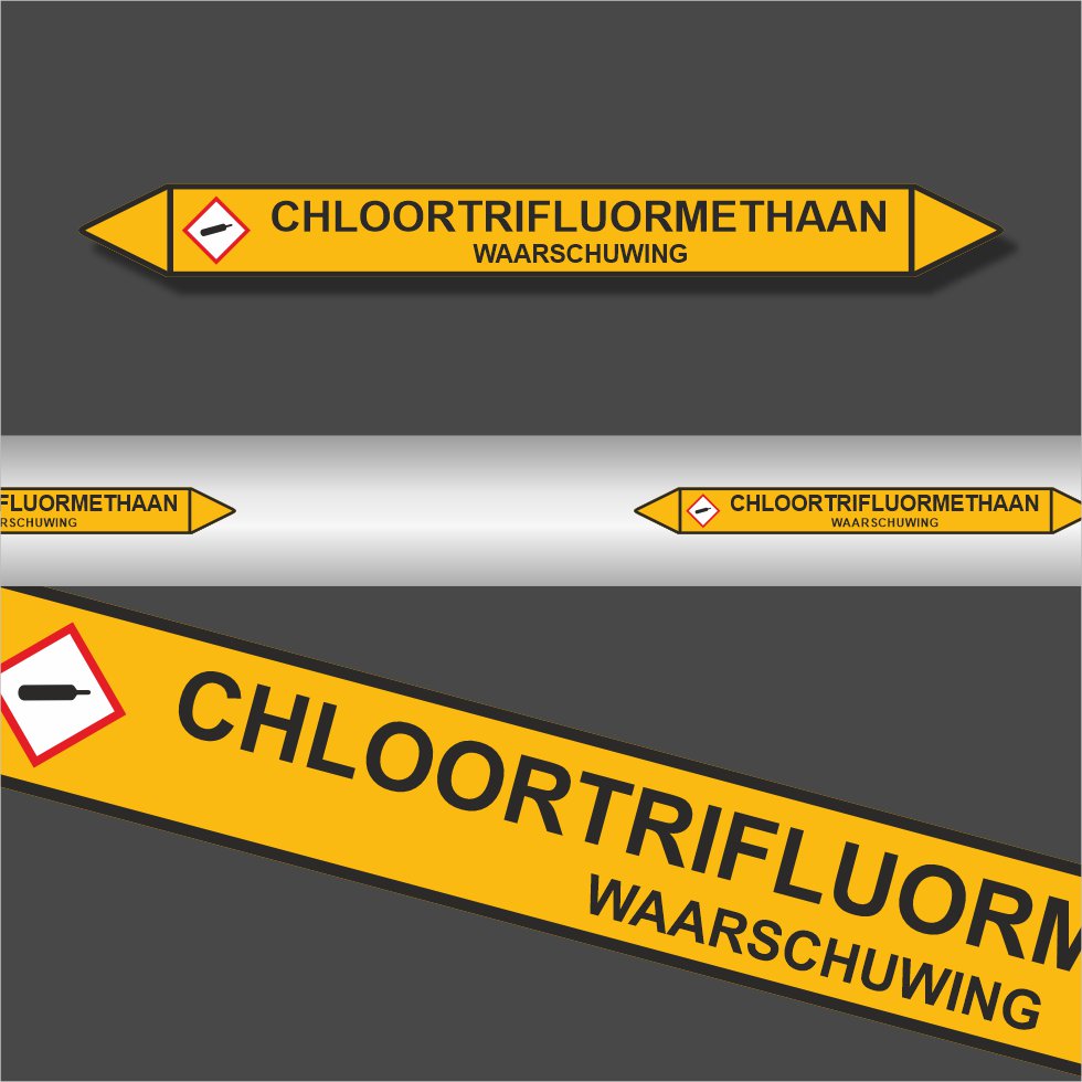 Leidingstickers Leidingmarkering Chloortrifluormethaan (Gassen) Leidingstickers Leidingmarkering Chloortrifluormethaan (Gassen)