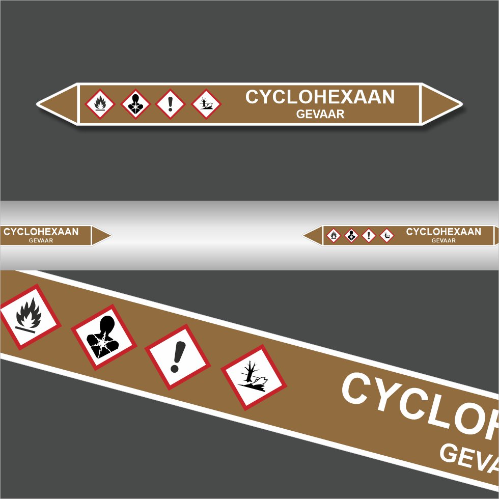 Leidingstickers Leidingmarkering Cyclohexaan (Ontvlambare vloeistoffen)