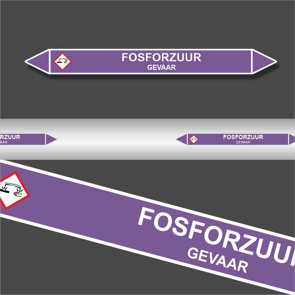 Leidingstickers Leidingmarkering Fosforzuur (Basen) Leidingstickers Leidingmarkering Fosforzuur (Basen)
