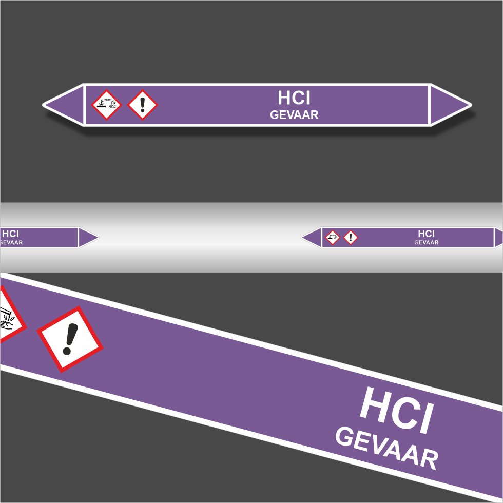Leidingstickers Leidingmarkering HCl (Basen) Leidingstickers Leidingmarkering HCl (Basen)