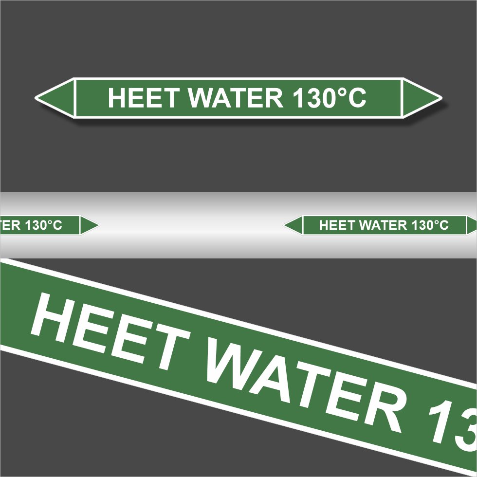 Leidingstickers Leidingmarkering Heet water 130 Graden (Water) Leidingstickers Leidingmarkering Heet water 130 Graden (Water)