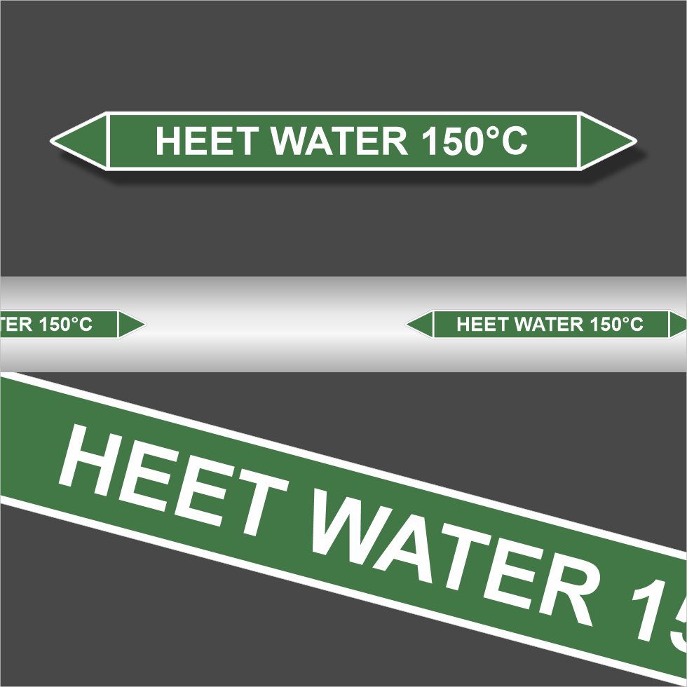 Leidingstickers Leidingmarkering Heet water 150 Graden (Water) Leidingstickers Leidingmarkering Heet water 150 Graden (Water)