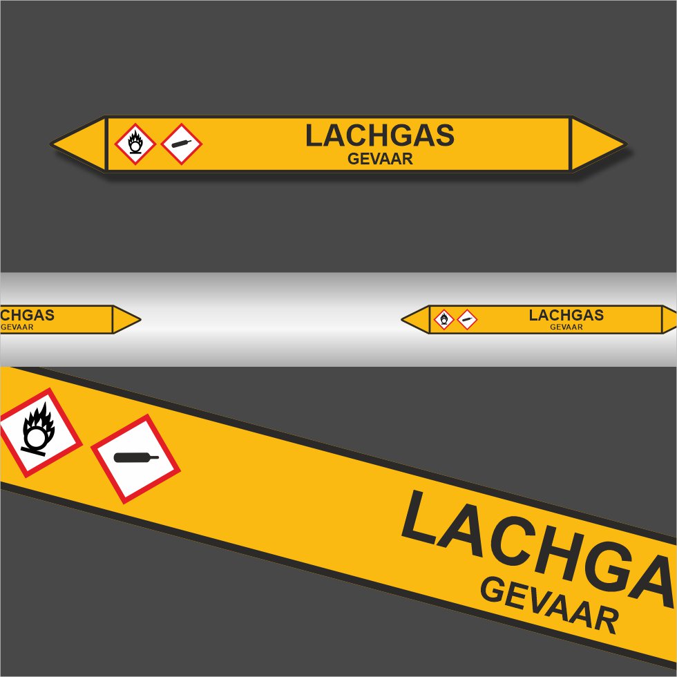 Leidingstickers Leidingmarkering Lachgas (Gassen) Leidingstickers Leidingmarkering Lachgas (Gassen)