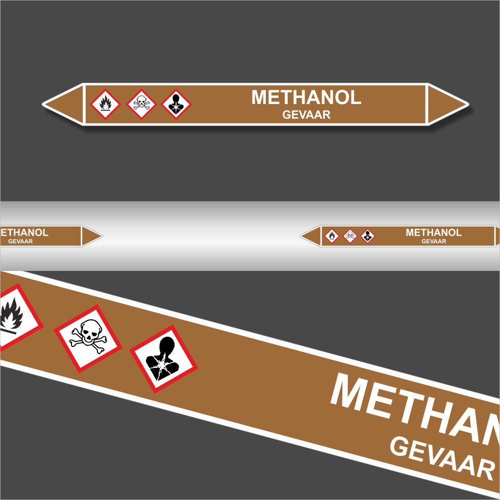Leidingstickers Leidingmarkering Methanol (Ontvlambare vloeistoffen) Leidingstickers Leidingmarkering Methanol (Ontvlambare vloeistoffen)