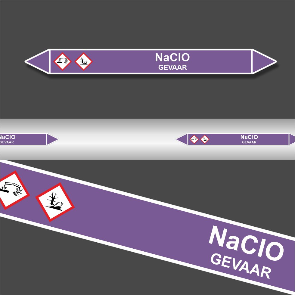 Leidingstickers Leidingmarkering NaClO (Basen) Leidingstickers Leidingmarkering NaClO (Basen)