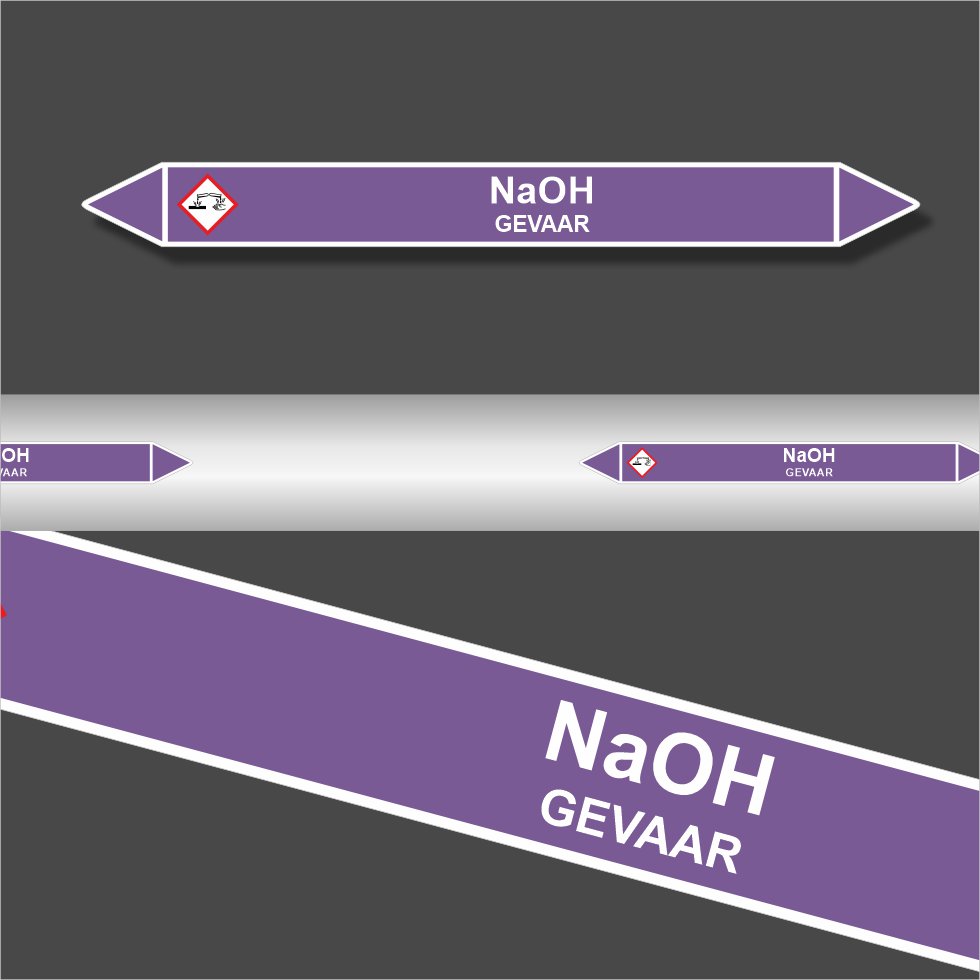 Leidingstickers Leidingmarkering NaOH (Basen) Leidingstickers Leidingmarkering NaOH (Basen)