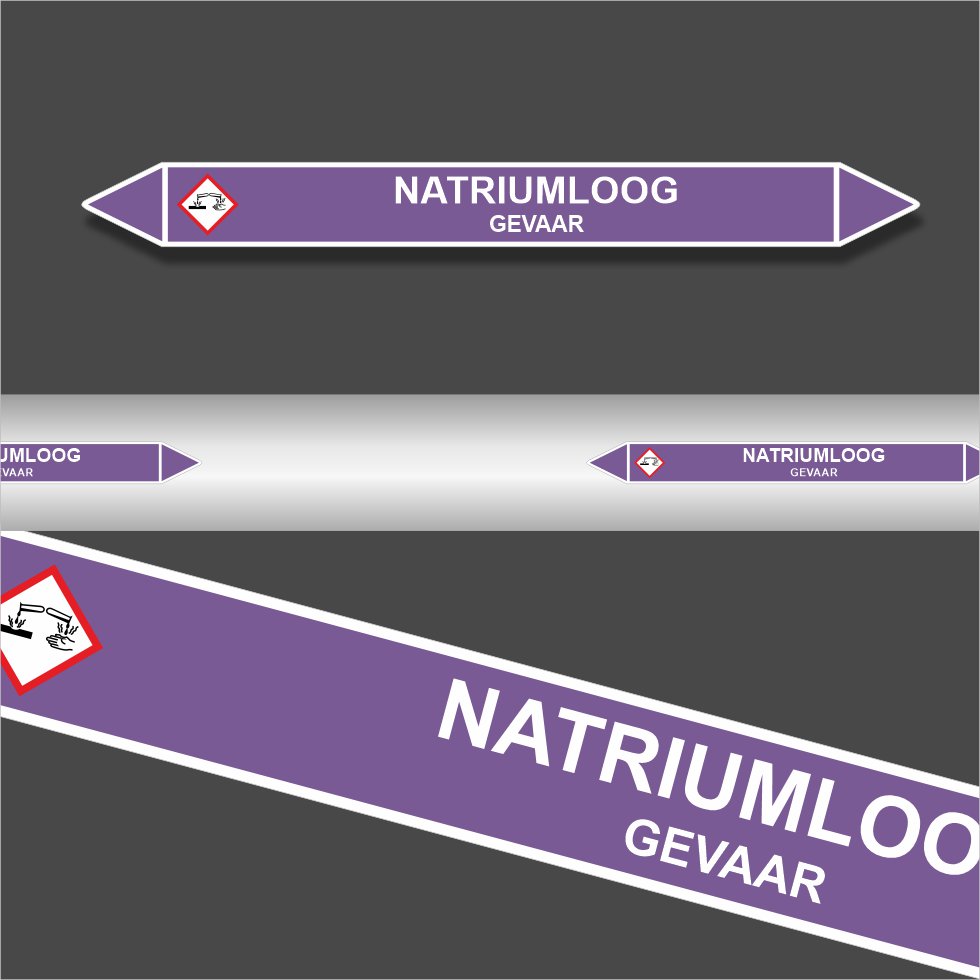 Leidingstickers Leidingmarkering Natriumloog (Basen) Leidingstickers Leidingmarkering Natriumloog (Basen)
