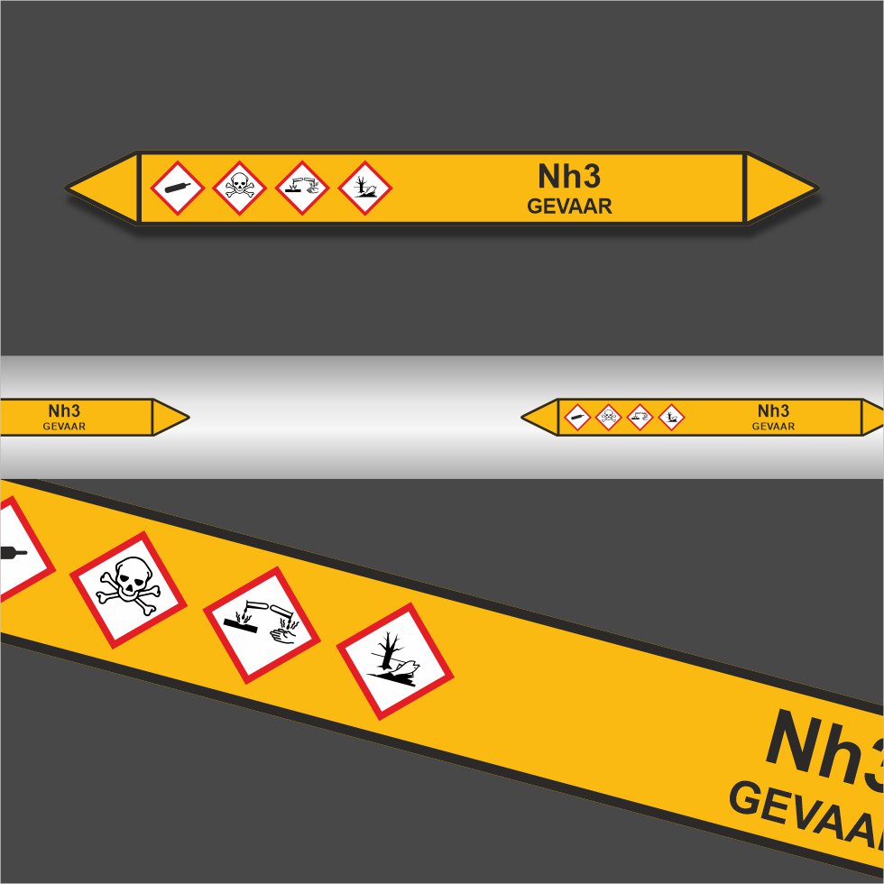Leidingstickers Leidingmarkering Nh3 (Gassen) Leidingstickers Leidingmarkering Nh3 (Gassen)