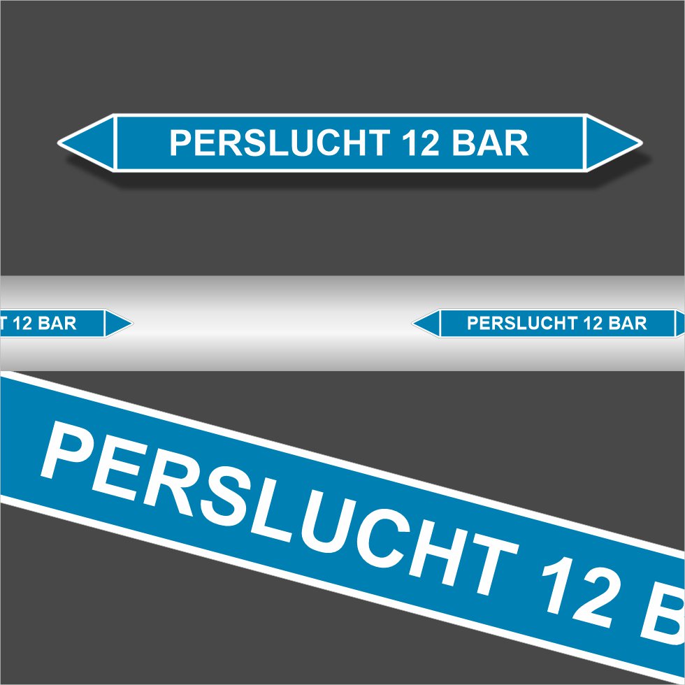 Leidingstickers Leidingmarkering Perslucht 12 BAR (Lucht) Leidingstickers Leidingmarkering Perslucht 12 BAR (Lucht)