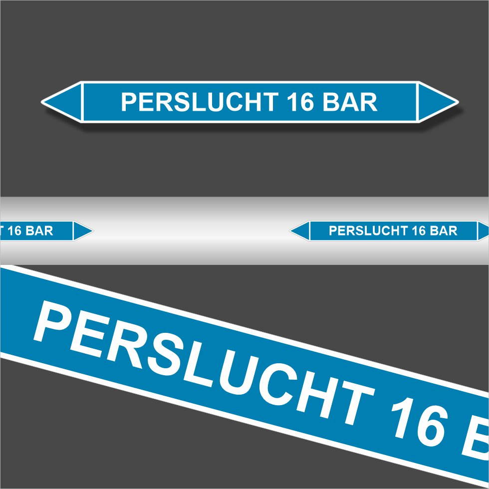 Leidingstickers Leidingmarkering Perslucht 16 BAR (Lucht) Leidingstickers Leidingmarkering Perslucht 16 BAR (Lucht)