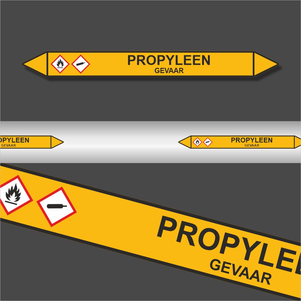 Leidingstickers Leidingmarkering Propyleen (Gassen) Leidingstickers Leidingmarkering Propyleen (Gassen)