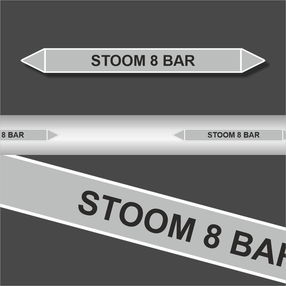 Leidingstickers Leidingmarkering Stoom 8 BAR (Stoom) Leidingstickers Leidingmarkering Stoom 8 BAR (Stoom)