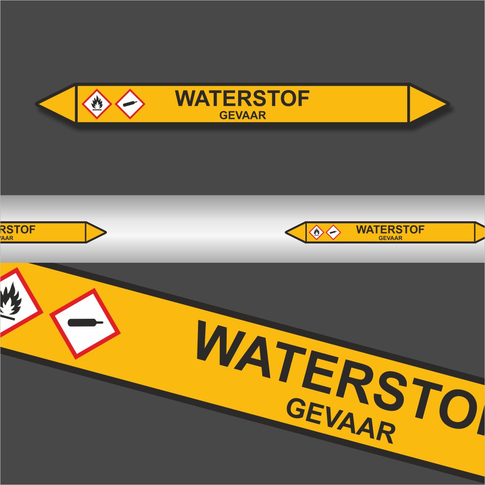 Leidingstickers Leidingmarkering Waterstof (Gassen) Leidingstickers Leidingmarkering Waterstof (Gassen)