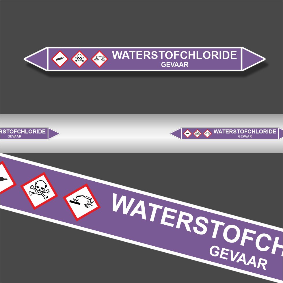 Leidingstickers Leidingmarkering Waterstofchloride (Basen) Leidingstickers Leidingmarkering Waterstofchloride (Basen)