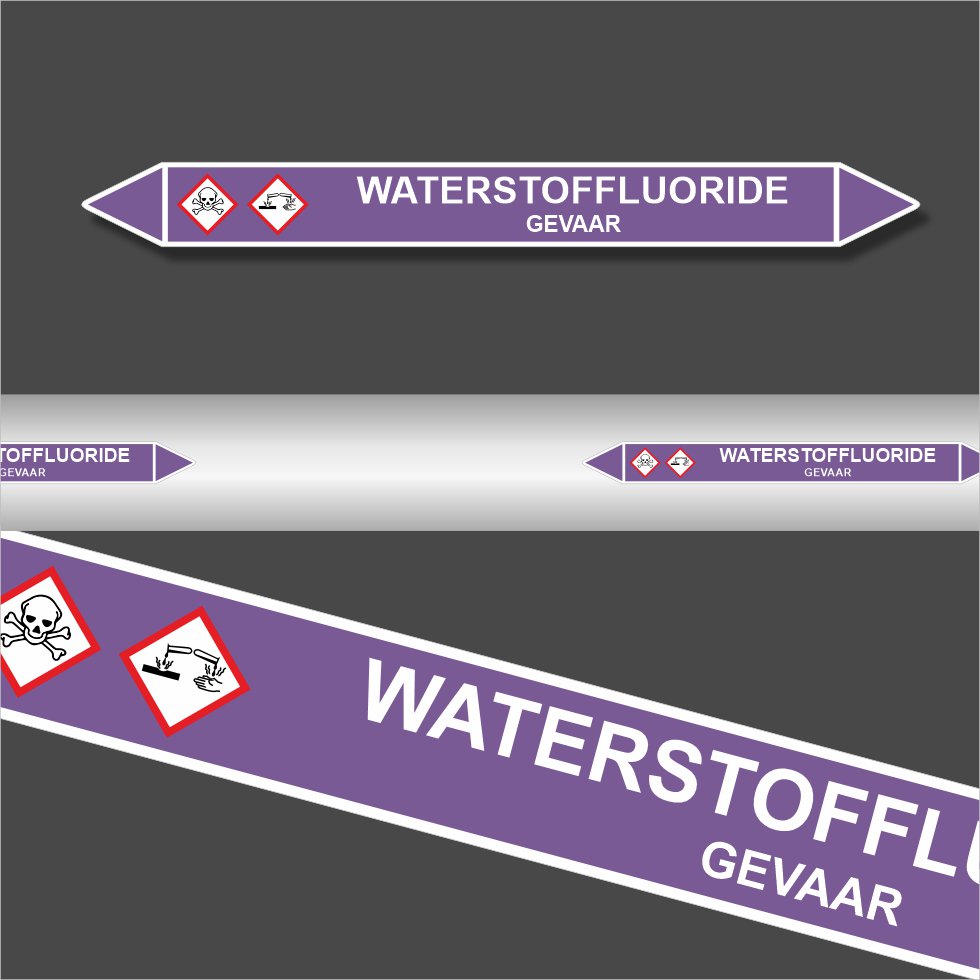 Leidingstickers Leidingmarkering Waterstoffluoride (Basen)