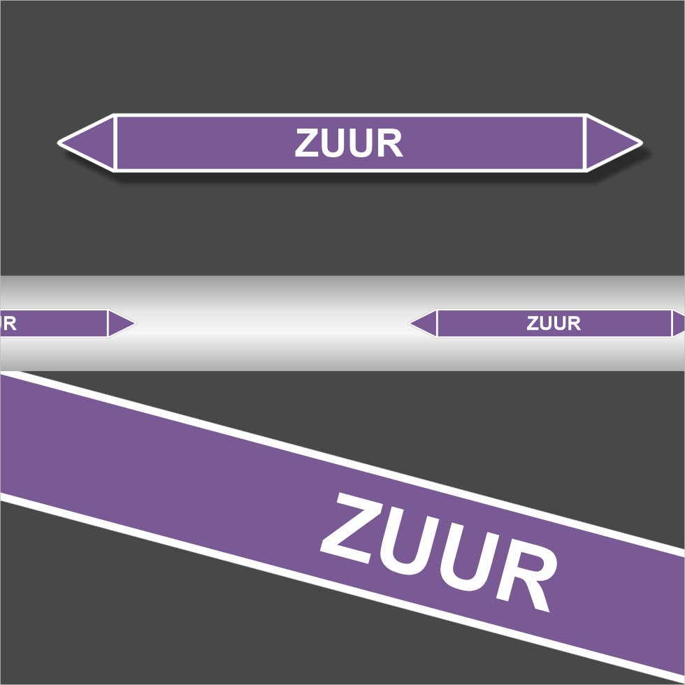Leidingstickers Leidingmarkering Zuur (Basen) Leidingstickers Leidingmarkering Zuur (Basen)