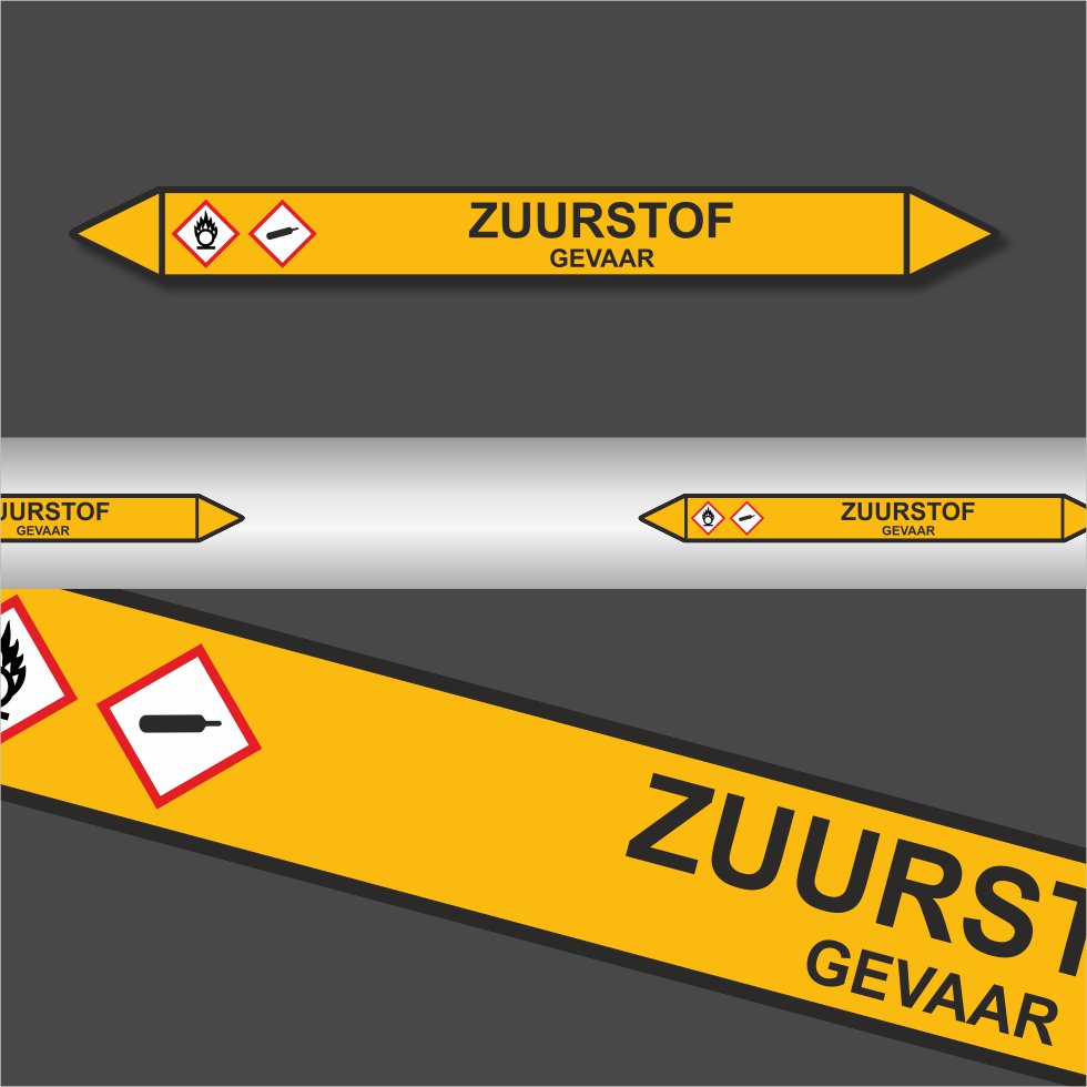 Leidingstickers Leidingmarkering Zuurstof (Gassen) Leidingstickers Leidingmarkering Zuurstof (Gassen)