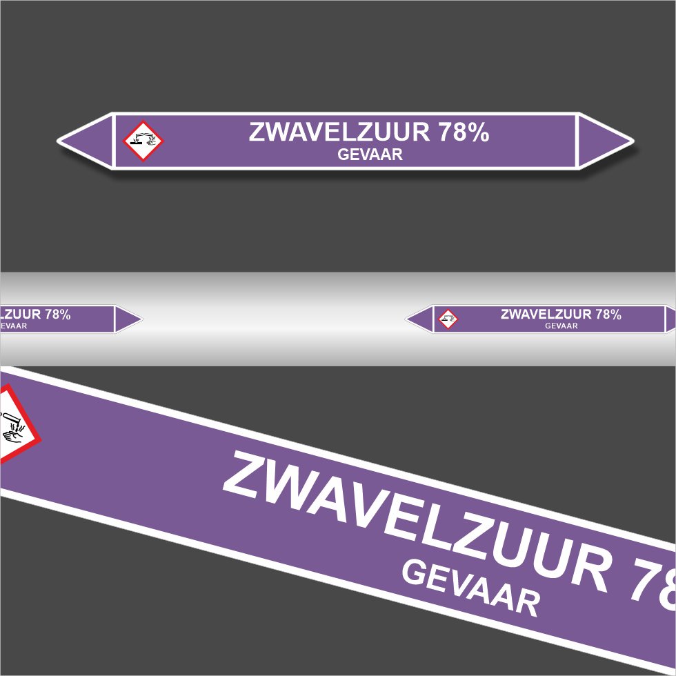 Leidingstickers Leidingmarkering Zwavelzuur 78% (Basen) Leidingstickers Leidingmarkering Zwavelzuur 78% (Basen)