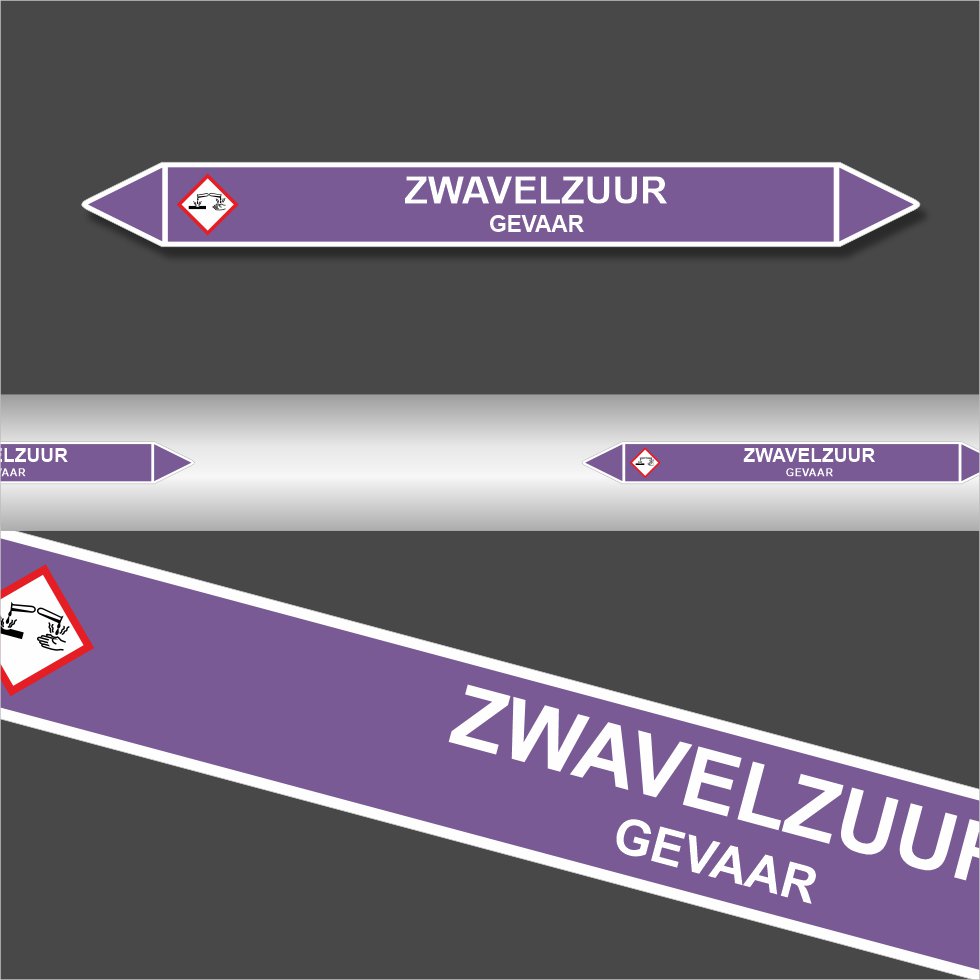 Leidingstickers Leidingmarkering Zwavelzuur (Basen) Leidingstickers Leidingmarkering Zwavelzuur (Basen)
