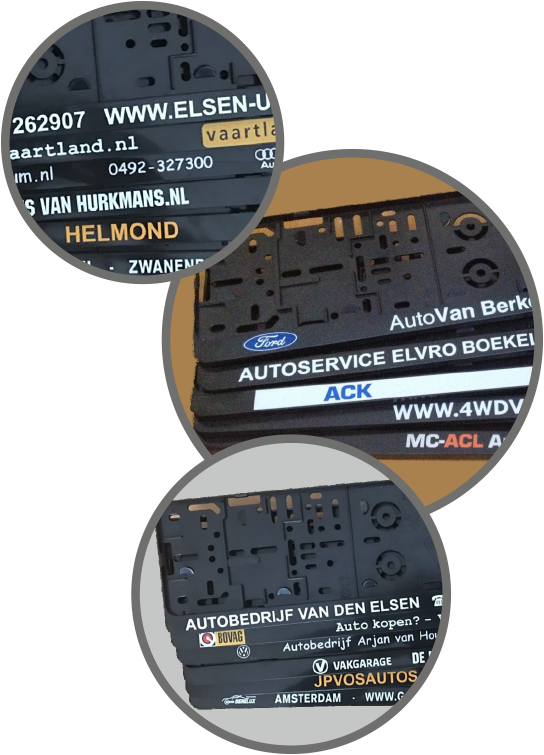 Kentekenplaathouders bedrukt